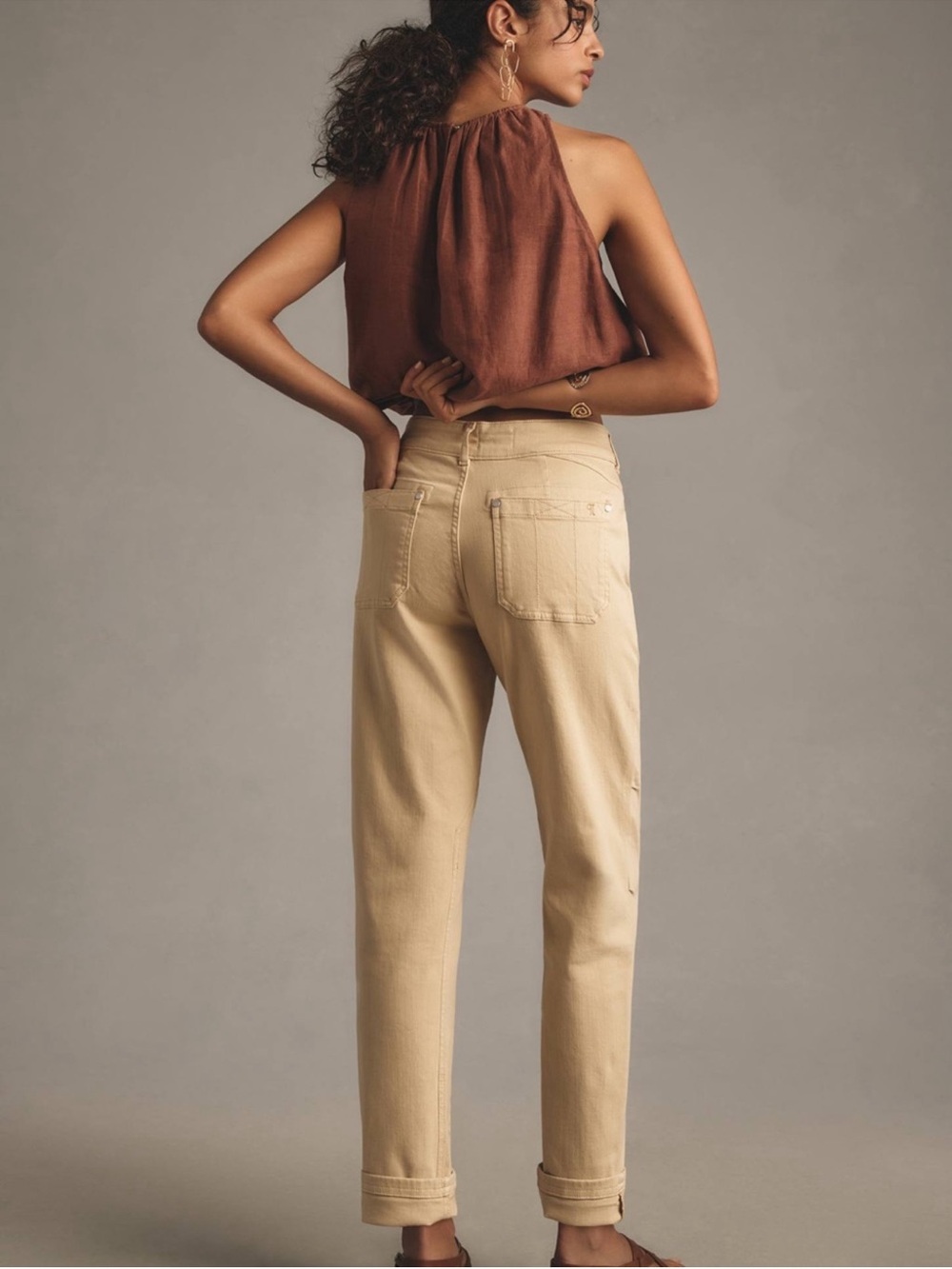 Anthro Pilcro The Wanderer Mid Rise Pants 26 Stretch Utility Pockets light tan